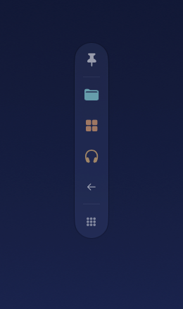 Pinned Global Menu dock on a dark blue Desktop